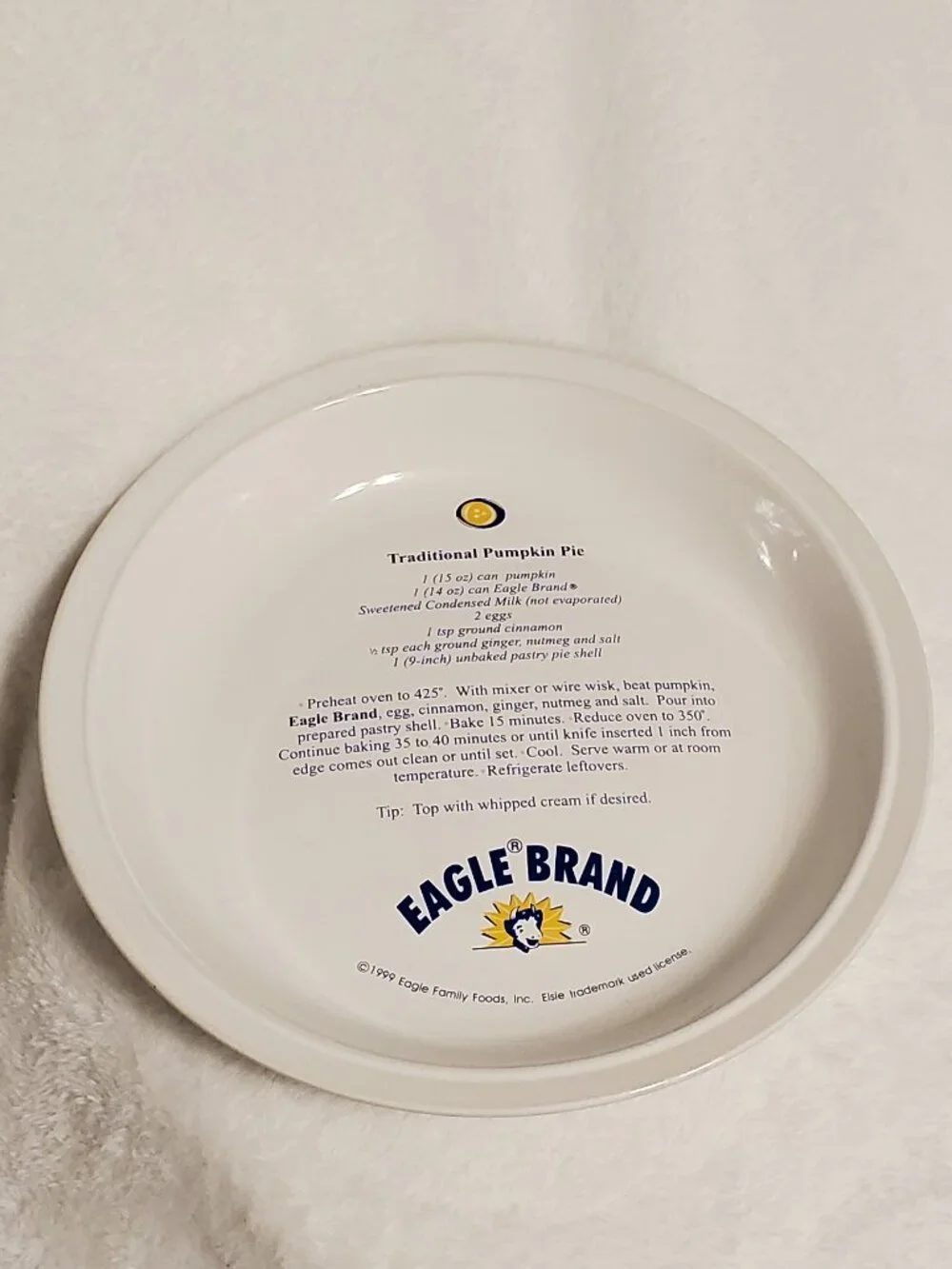 Eagle Brand 1999 Woodmere China Pumpkin Pie Plate 11